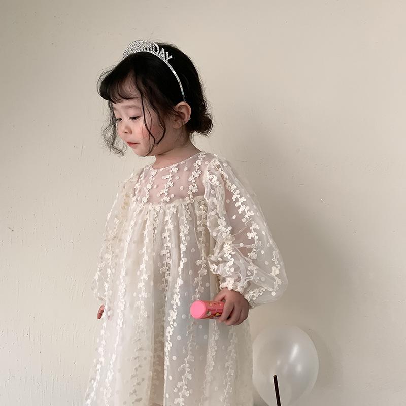 

Girl's Dresses Spring Summer Girls Cute Floral Embroidery Lace Princess Baby Girl Loose Casual Party Dress ClothesGirl's, Beige