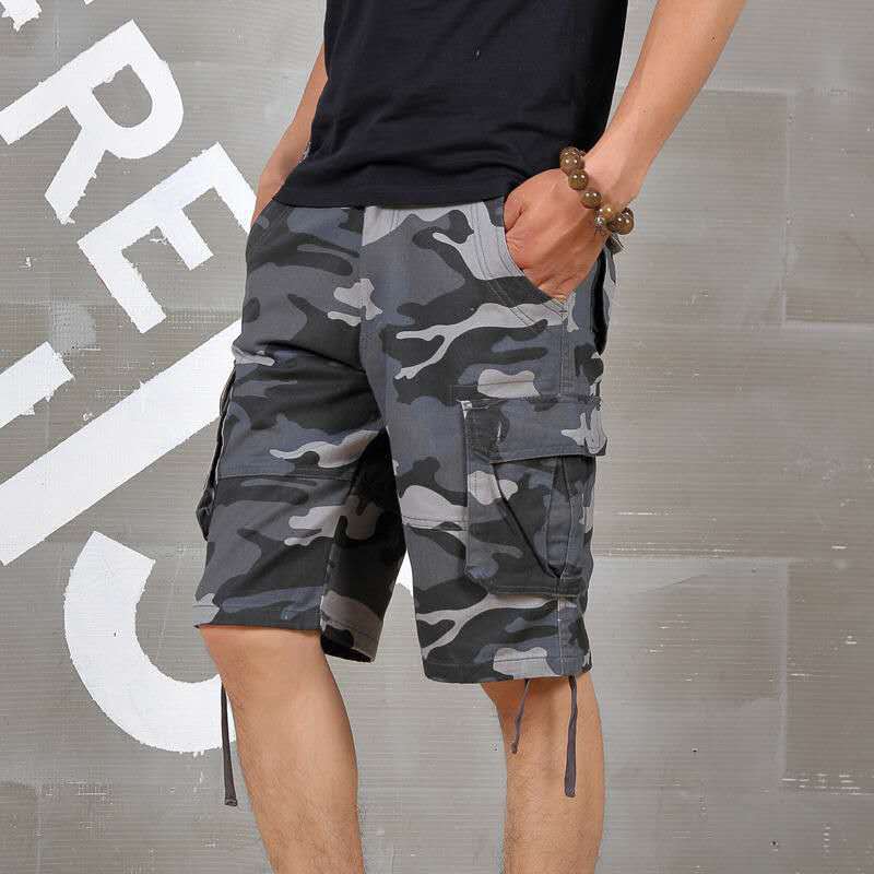 

Outdoor camouflage short pants men loose summer wear-resistant casual youth multi-pocket overalls military cargo tactics shorts, Khaki