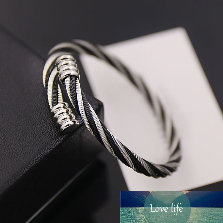 

Men's Fashion Titanium Steel Bangle Bracelet European and American Four-Ring Thread Color Matching Steel Wire Open Cross Bracelet