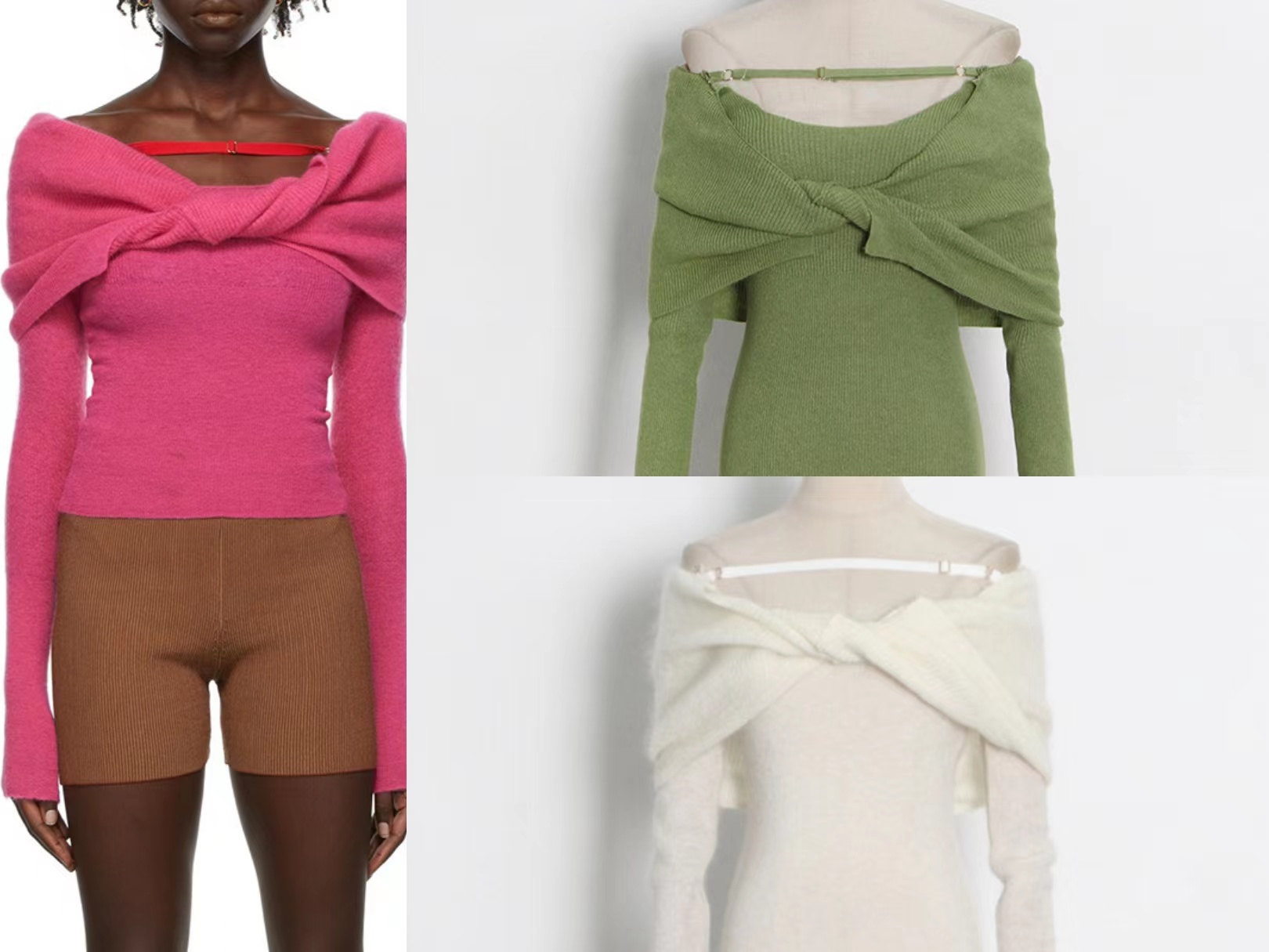 

High neck organza ruffled lantern sleeves stitching sweater, Black