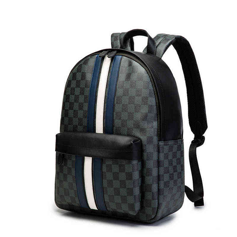 

HBP Backpack Men's Leisure Fashion Leather Lattice Zipper Youth Trend Computer Travel Student Schoolbag 220803, Black plaid