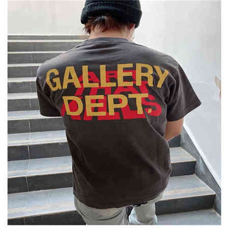 

2022 T-shirt Gary dept wash used ATK rainbow cartoon letters men's and women's casual loose round neck short sleeve, Black
