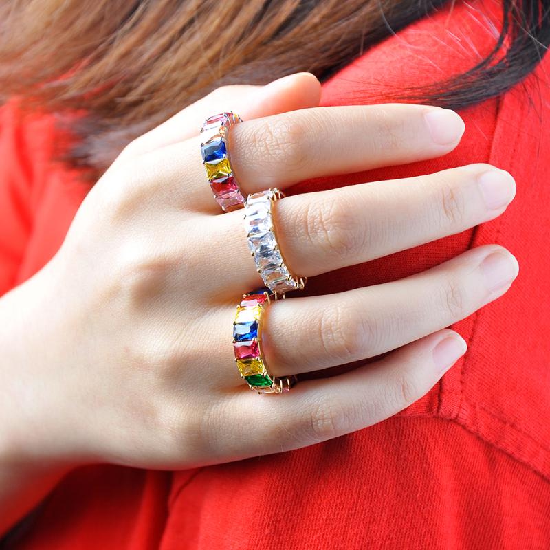 

Wedding Rings Style Charm Ring Rainbow Lady Engagement Multicolor Round Inlay Zircon Fashion Jewelry Exquisite Couple AccessoriesWedding