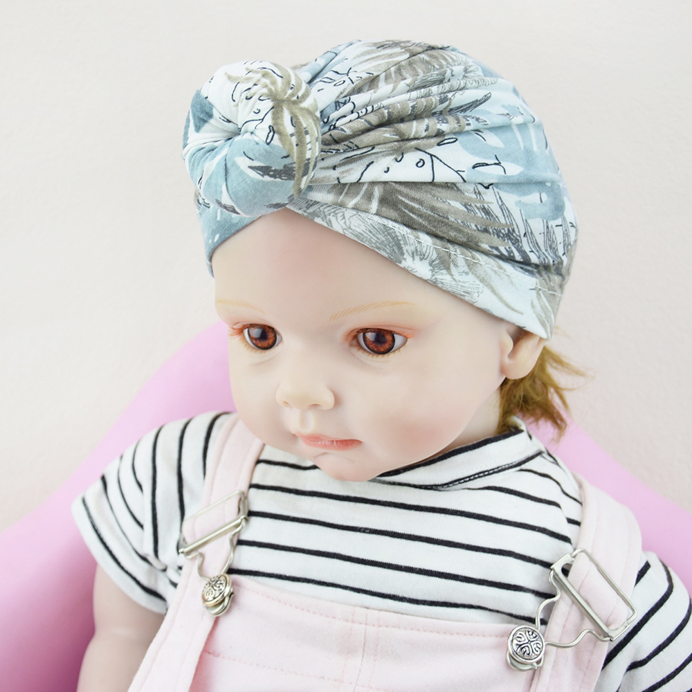

New Round Knot Bow Turban Head wraps Girls Cotton Floral Print Donuts Turban for Children Girl's Indian Hat Beanie Caps, Mix colors