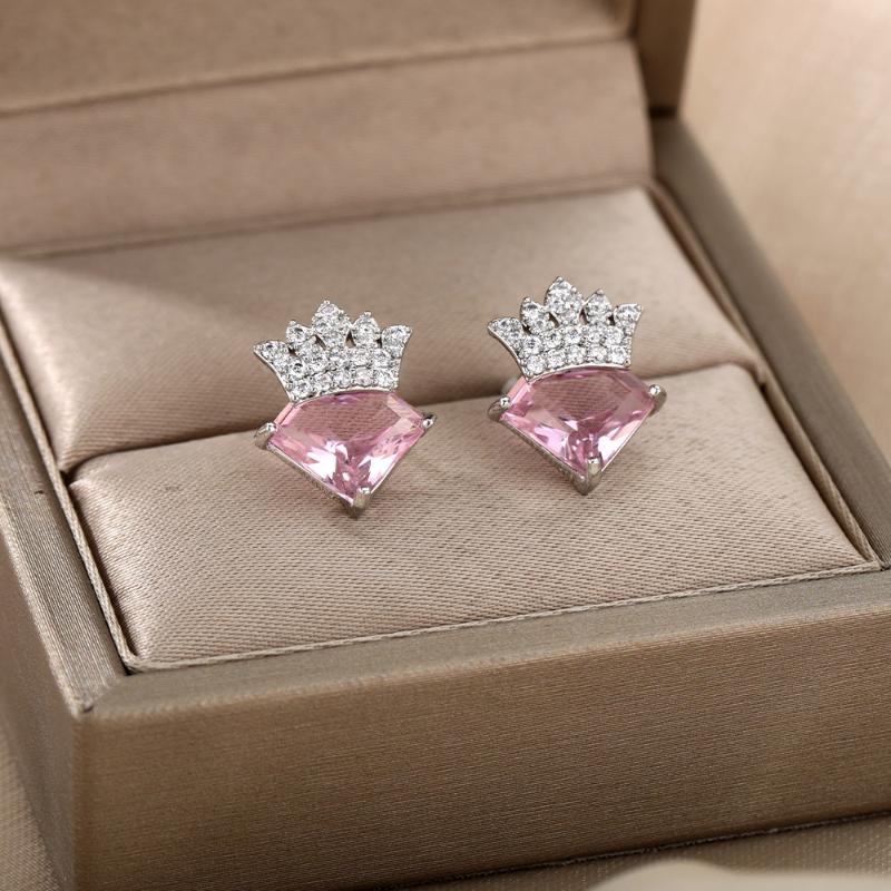 

Stud Stainless Steel Crown Diamond Earrings For Women Gold Girl Birthday Wedding Anniversary Fashion Jewelry GiftStud