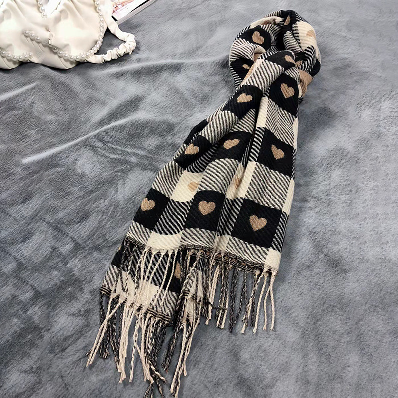 

Winter double-sided love plaid temperament scarf men and women warm shawl couple scarf
