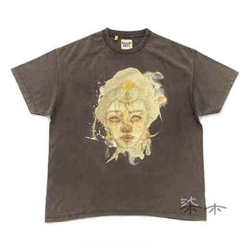 

Designer T-shirt Gallerydept GD statue print high street retro wash made old short sleeve men' T-shirt women' casual loose, Brown