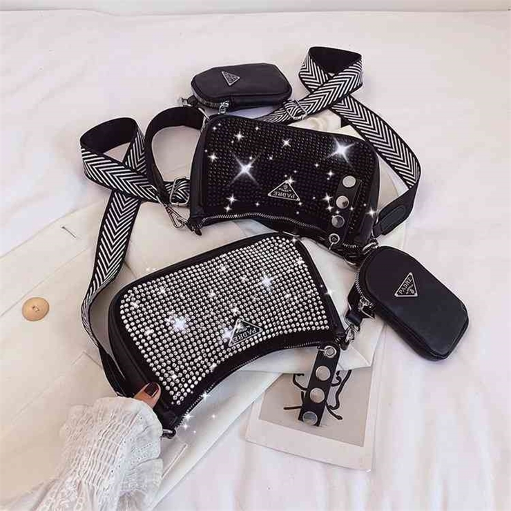 

62% OFF trendy bags 2022 New Designer Handbags hand net red in one Rhinestone chest Single Messenger, White diamonds