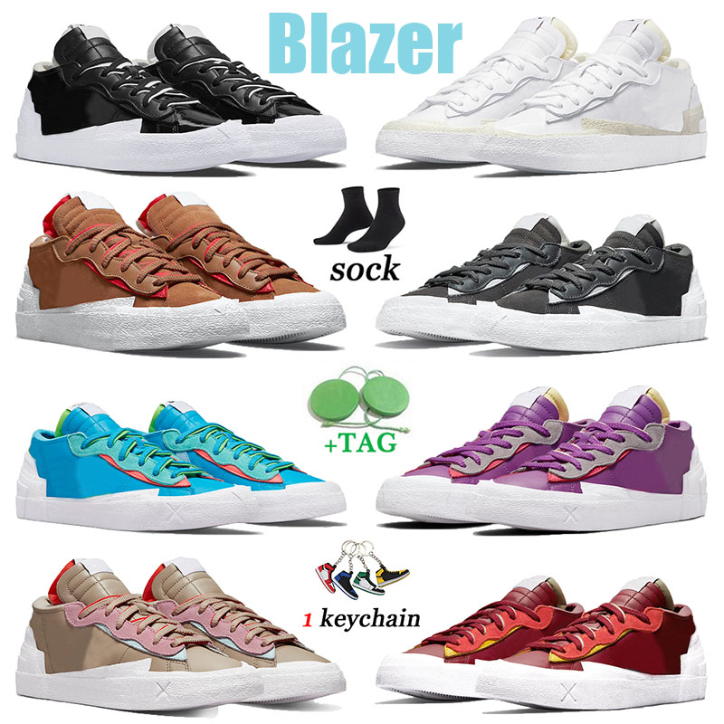 

KAWS x Sacais x Blazer Low Mid 77 Designer Shoes Off Black Patent Reed Neptune Blue Purple Dusk Team Red Iron Grey White Blazers Lows Men Women Trainers Sports Sneakers, Astronomy blue 36-45