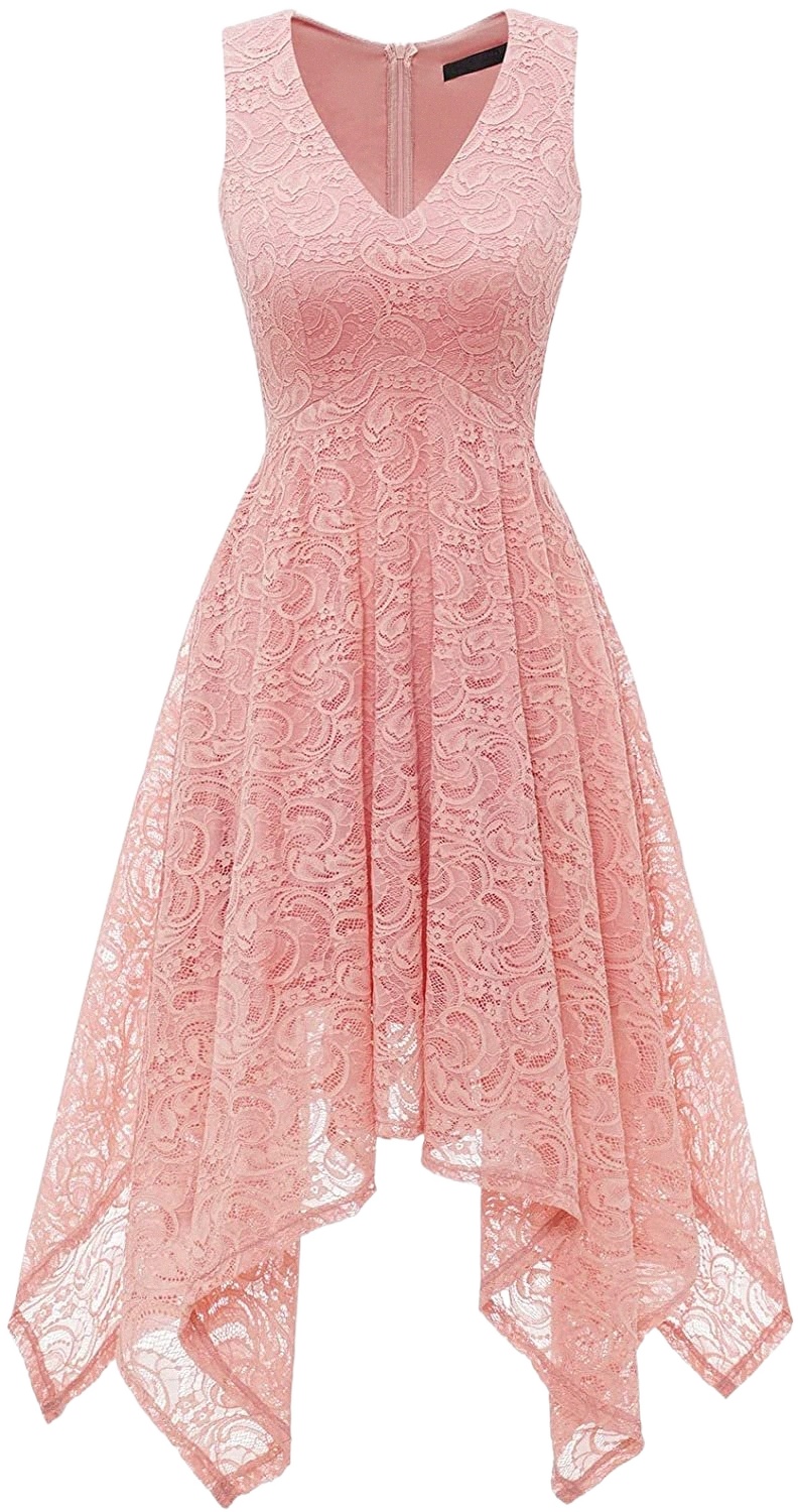 women&#039;s Vintage Lace Cocktail Dress Handkerchief Hem Asymmetrical Party Bridesmaid Dresses n0Ed#-image-759451425