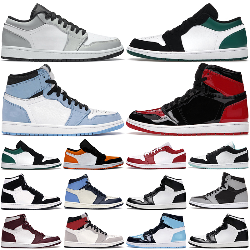 

Mens Basketball Shoes Bred Patent University Blue UNC Shadow Gym Red Pollen White Black Bordeaux men women trainers sneakers, Unc leather