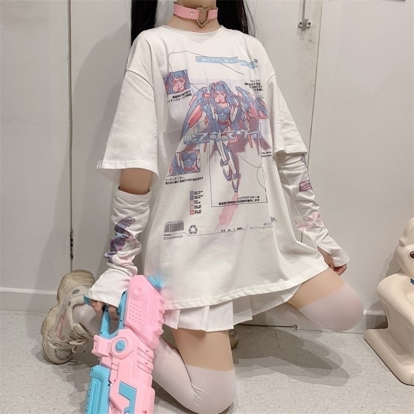 

Anime Graphic T Shirt Summer Split Sleeves Tee Shirt Femme E Girl Top Mujer MINGLIUSILI Alt Clothes Aesthetic 220402, White