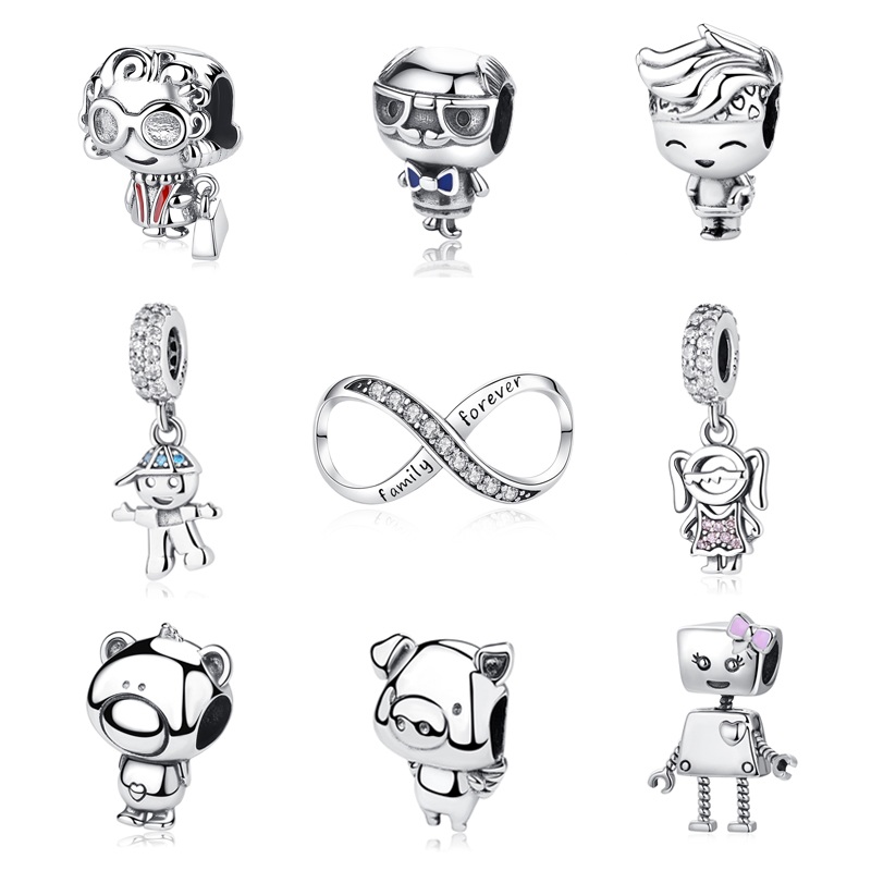 

925 Sterling Silver Dangle Charm Boy Girl Pendant Family Friends Beads Bead Fit Pandora Charms Bracelet DIY Jewelry Accessories
