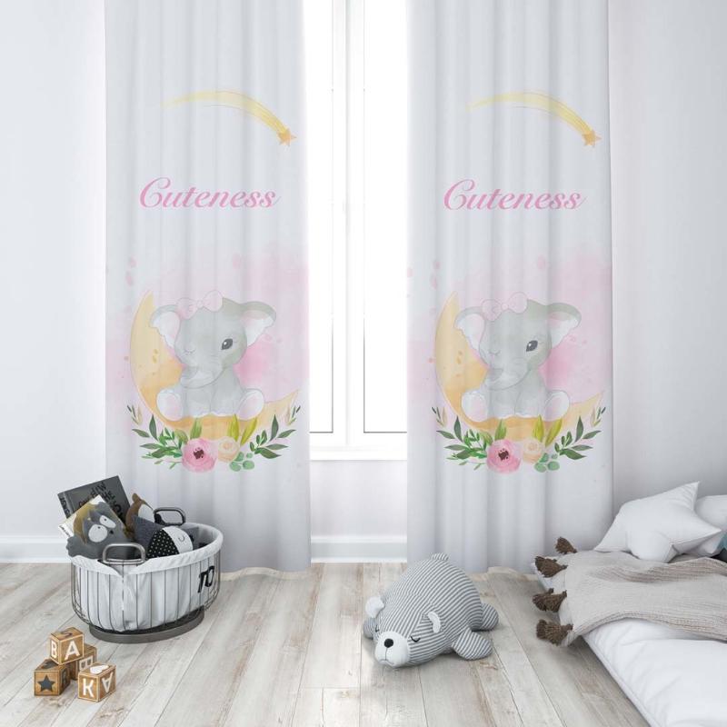 

Curtain & Drapes Cute Sitting On The Moon Flower Crowned Elephant Baby Girl Kids Room Special Design Canopy Hook Button Blackout Jealous, 65x135 cm ( 1 pcs)