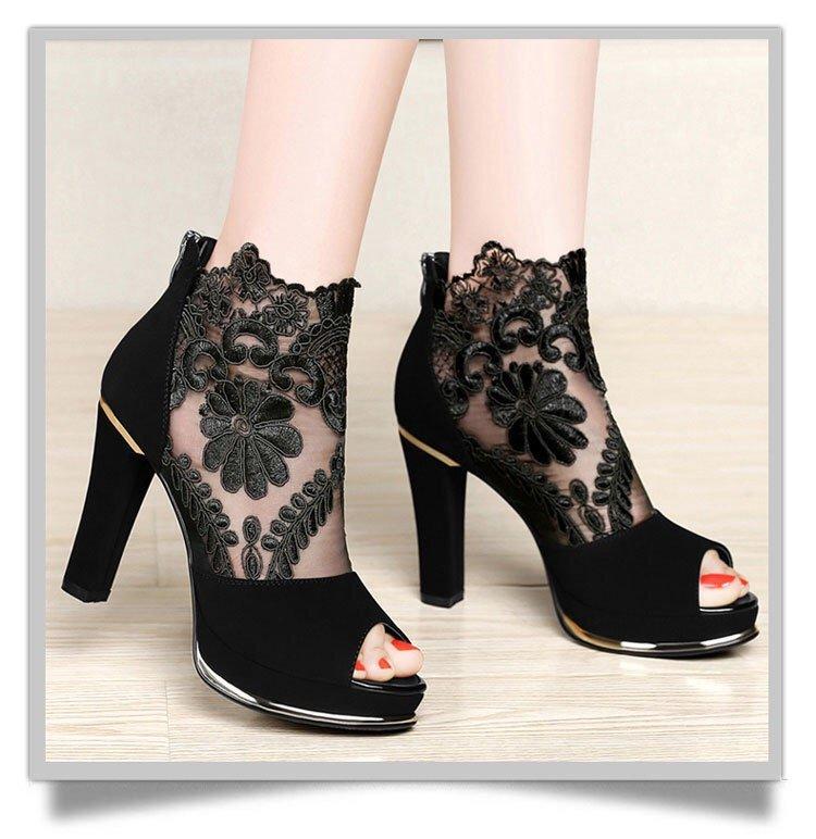 

Sandals Large Size Shoes 2022 Summer Women's With Thick Fashion Fish Mouth Sexy Lace High-heeled Heels WomenSandals, Black