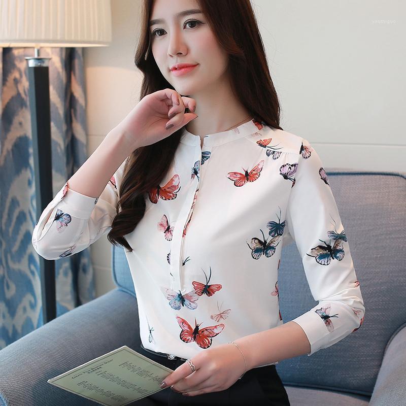 

Plus Size Print Shirt Womens Tops Spring Summer O-Neck Women Shirts Red Flowers Iris 9218 Women' Blouses