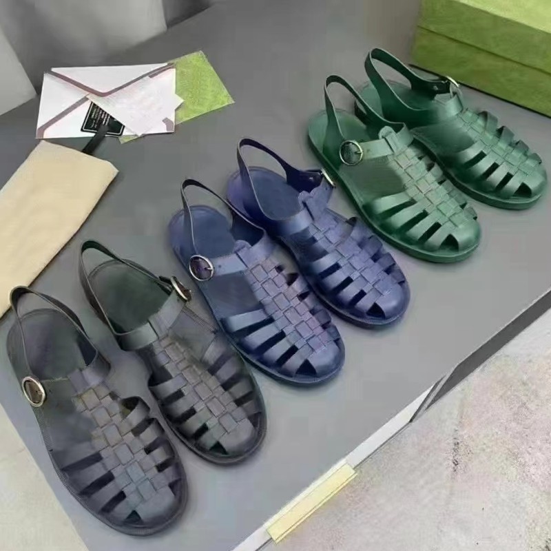 

2022 Luxury flat Sandals Summer Mens Slides Designer Rubber Loafers Beach footwear Fashion Metal Horsebit Sandals size 38-45 With Box, Black