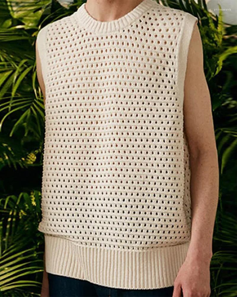 

Men's Vests Round Neck Casual Solid Color Fit Autumn Men's Vest 2022 Fashion Sleeveless Hollow Out TemperamentMen's Phin22, Beige