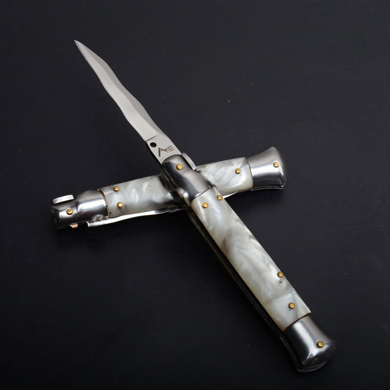 

9 Inch Italian Godfather Mafia Stiletto Tactical Folding Knife 440C Kris Blade Shell Handle Automatic Camping Hunting Survival EDC Tools