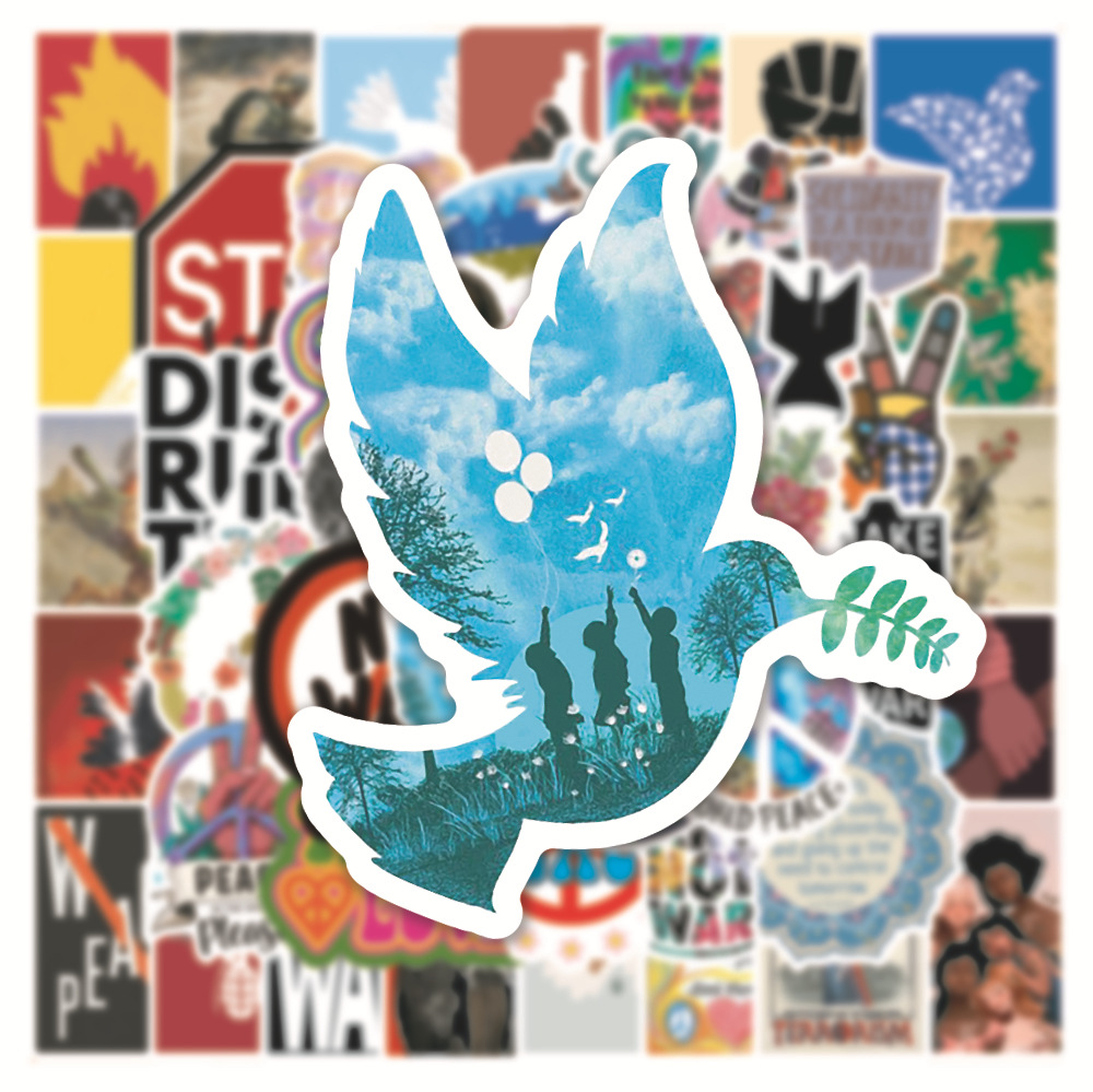 

50PCS DIY Car Stickers Graffiti Stop war For skateboard Baby Scrapbooking Pencil Case Diary Phone Laptop Planner Decoration Book Album Kids Toys Decals, Multi colors