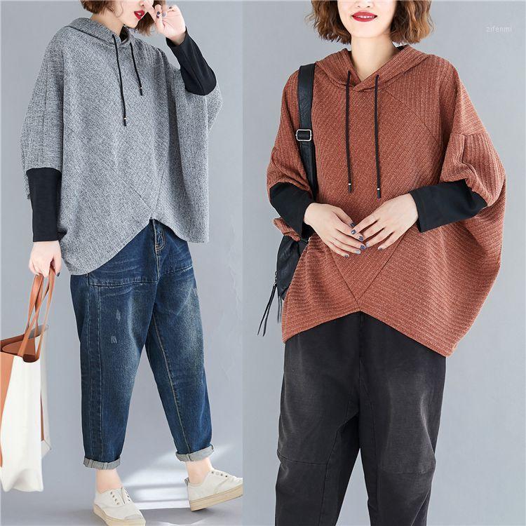 

Vintage Hooded Blouse Women Casual Loose Batwing Sleeve Blusas Womens Tops And Blouses Grey Black Dark Blue 1230 Women's & Shirts, Dark grey