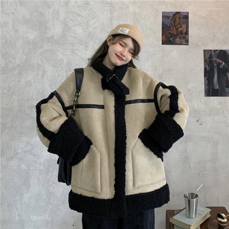 

Women's Down & Parkas Harajuku Lamb Wool Coat Jacket Female 2022 Korean Fashion Patchwork Casual Loose Stand-up Collar Thick Warm Jackets Lu, Photo color