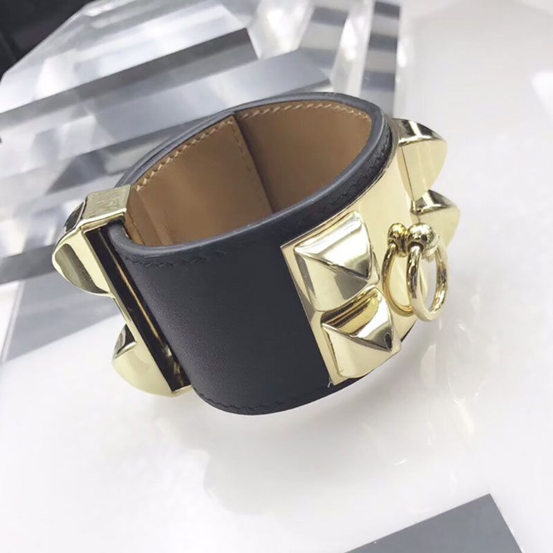 

high quality rivet genuine leather collier bracelet for women smooth leather