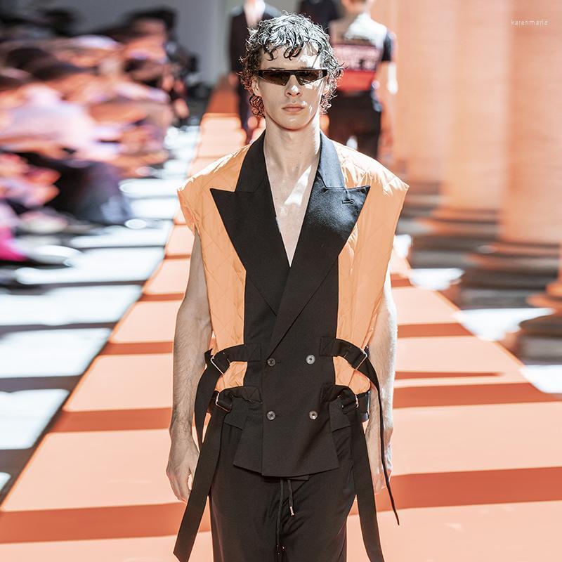 

Men's Vests Double Breasted Suit Collar Sleeveless Vest European And American Fashion Black Loose Adjustable Casual Kare22, Orange