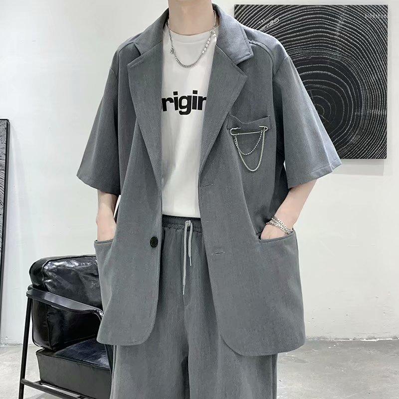 

Men's Tracksuits Summer Casual Suit Men's Korean Version Trendy Ruffian Handsome Jacket Short Sleeve SuitMen's, Black