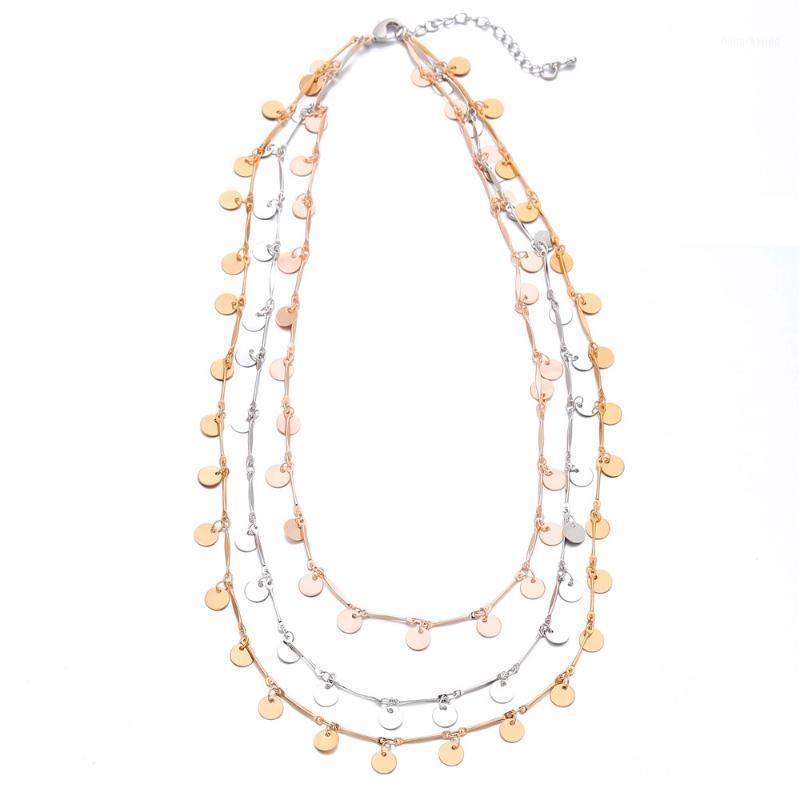 

Chains Fashion Sequins Coins Tassel Clavicle Choke Necklaces Gold Color 3 Layer Bar Statement Necklace For Women Gifts 2022