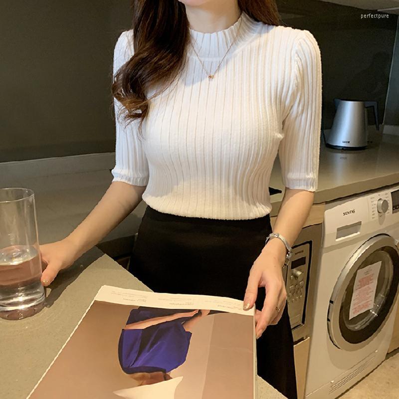 

Women's Sweaters Korea Pullover Knitted Half Sleeve Sweater Women Spring Slim Basic Solid Casual Base Female Knitting ShirtsWomen's Perf22, Gray