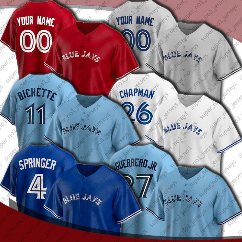 

Jays Toronto Blue Vladimir Guerrero Jr George Springer Jersey Baseball Bo Bichette Kevin Matt Gausman Chapman Jerseys Cavan Biggio Kirk Jose Berrios Ryu Gurriel Jr., Man custom jersey (ln)