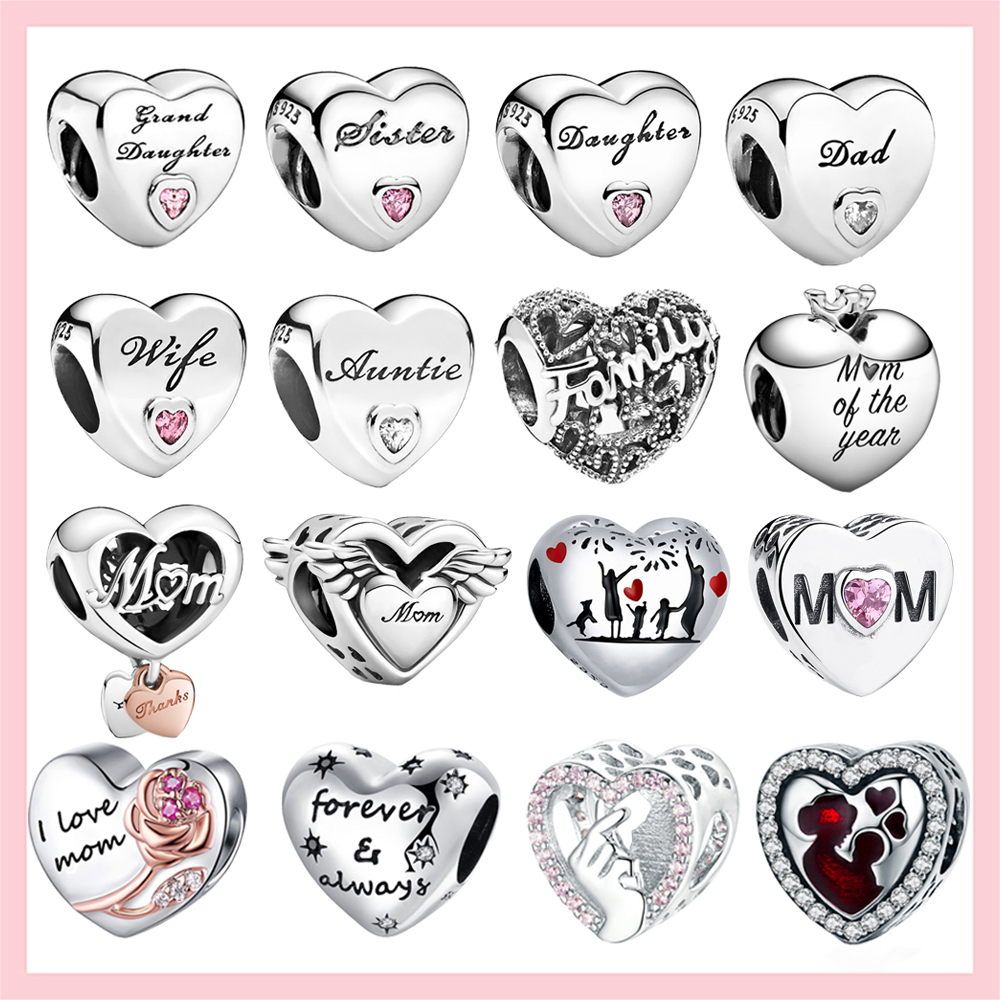 

Genuine 925 Silver Charm Heart Love Mom Family Tree Beads Fit Pandora Bracelet Jewelry