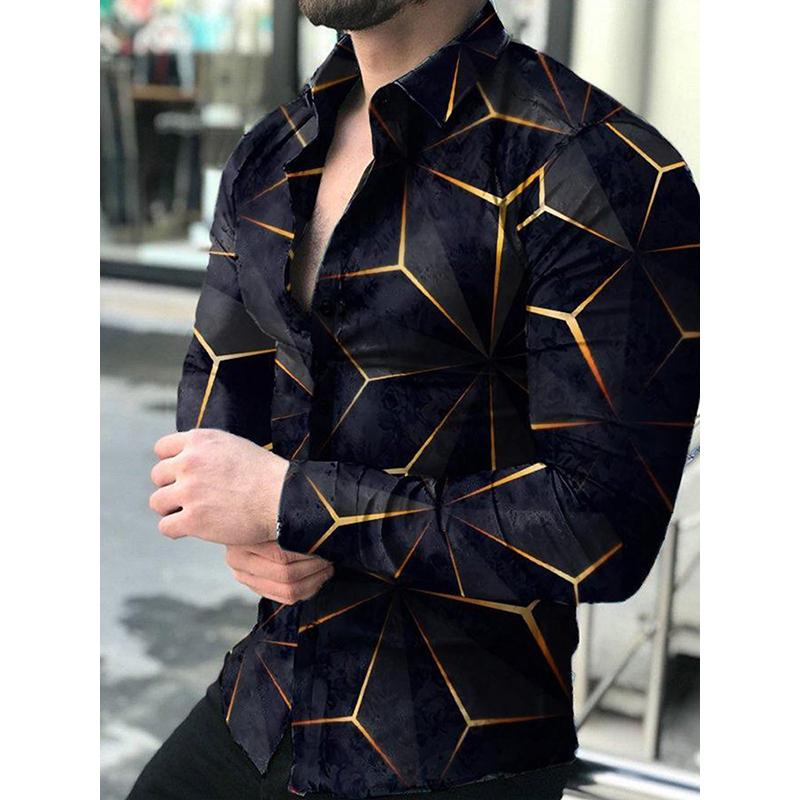 

Men's Casual Shirts Luxury Fashion Social Men Turn-down Collar Buttoned Shirt Print Long Sleeve Tops Mens Clothing Prom Party Cardigan, Cx124