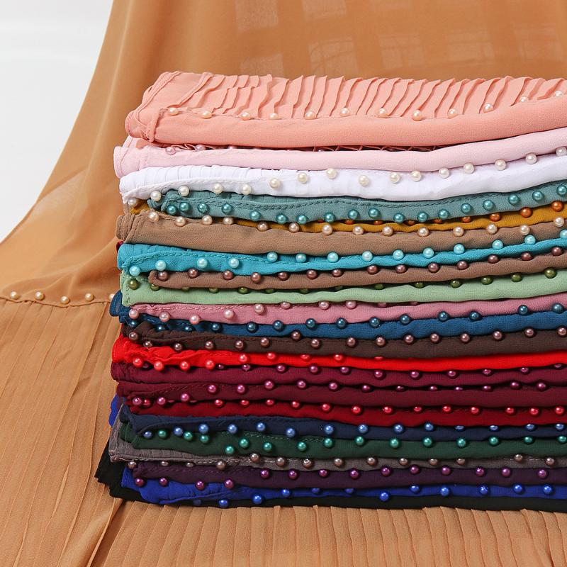 

Ethnic Clothing Muslim Chiffon Pearls Scarf For Ladies Crinkle Hijab Femme Musulman Headscarf Islamic Shawls Head ScarfEthnic