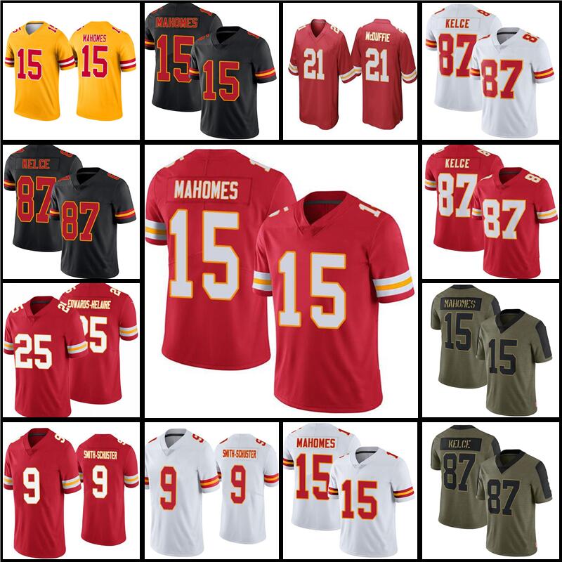 

15 Patrick Mahomes 9 JuJu Smith-Schuster Football Jersey 87 Travis Kelce 32 Nick Bolton Chris Jones Clyde Edwards-Helaire Sneed Thomas 21 Trent McDuffie, Women jersey