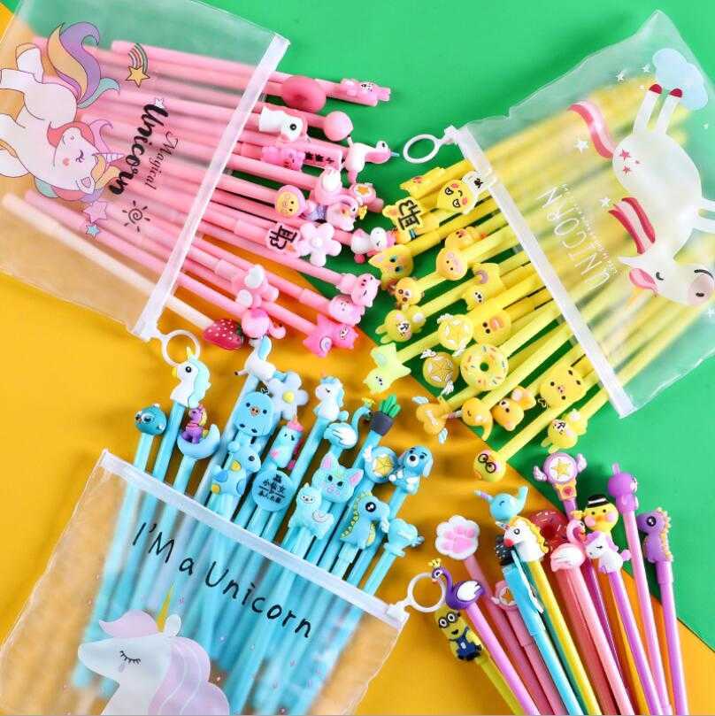 

BLACK New Unicorn Cartoon Creative 0.38mm Gel Pen Kawaii Promotional Gift Silicone Stationery Pen Student School Office Supply