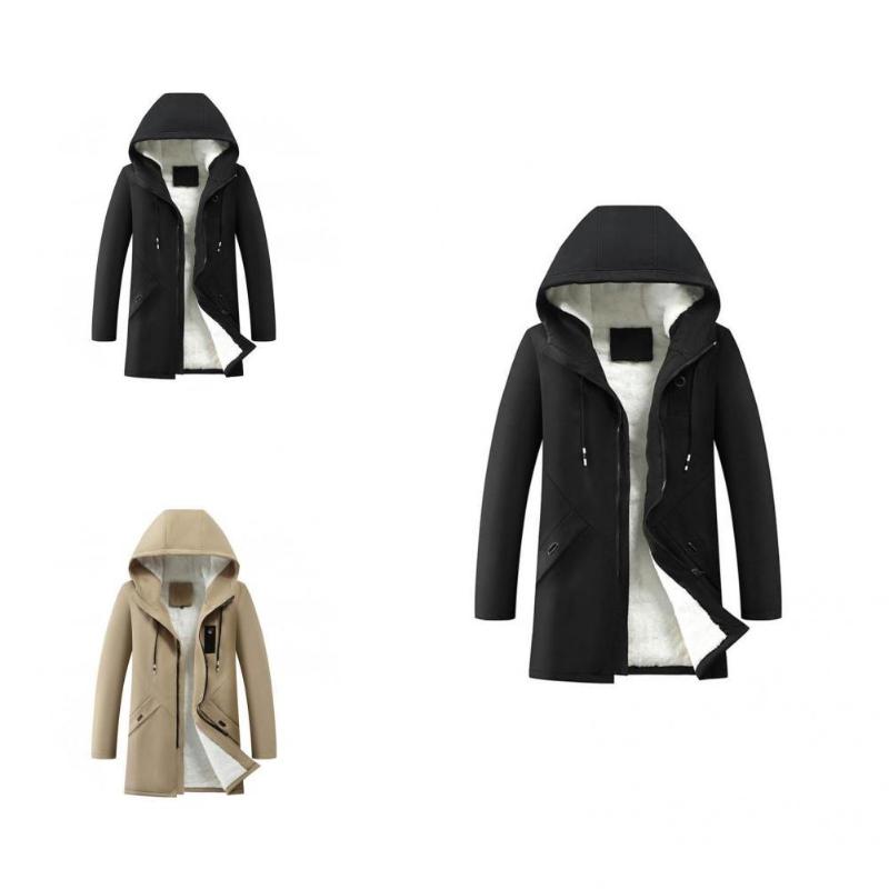 

Men's Jackets Casual Overcoat Stylish Fleece Lining Hooded Zipper Windbreaker Pure Color Slash Pockets Male WindbreakerMen's, Grey
