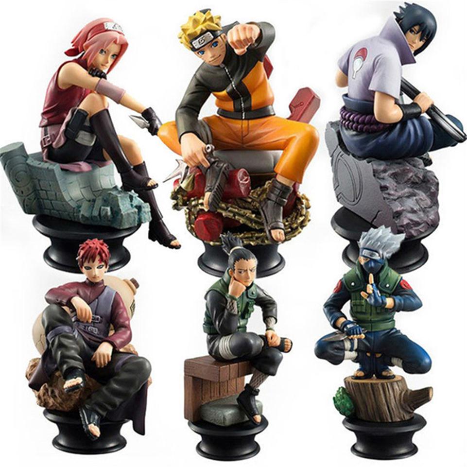 

6pcs set Naruto Action Figures Dolls Chess New PVC Anime Naruto Sasuke Gaara Model Figurines for Decoration Collection Gift Toys L261t, Khaki