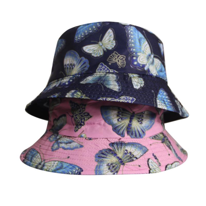 

Berets Summer Fisherman Hat Reversible Butterfly Bucket Hats For Women Men Street Hip Hop Cap Vintage Printed Fishing HatBerets, Pink