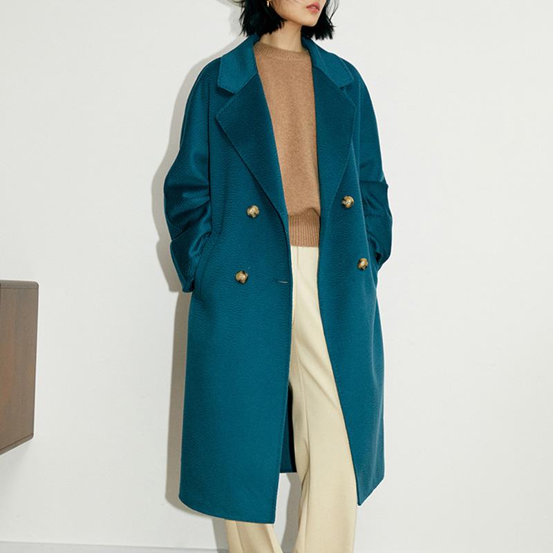 

Women's Wool & Blends Autumn Water Ripple Coats Women Loose Female Long Coat With Belt Solid Color Double Face Overcoat WB3822SWomen's, Beige