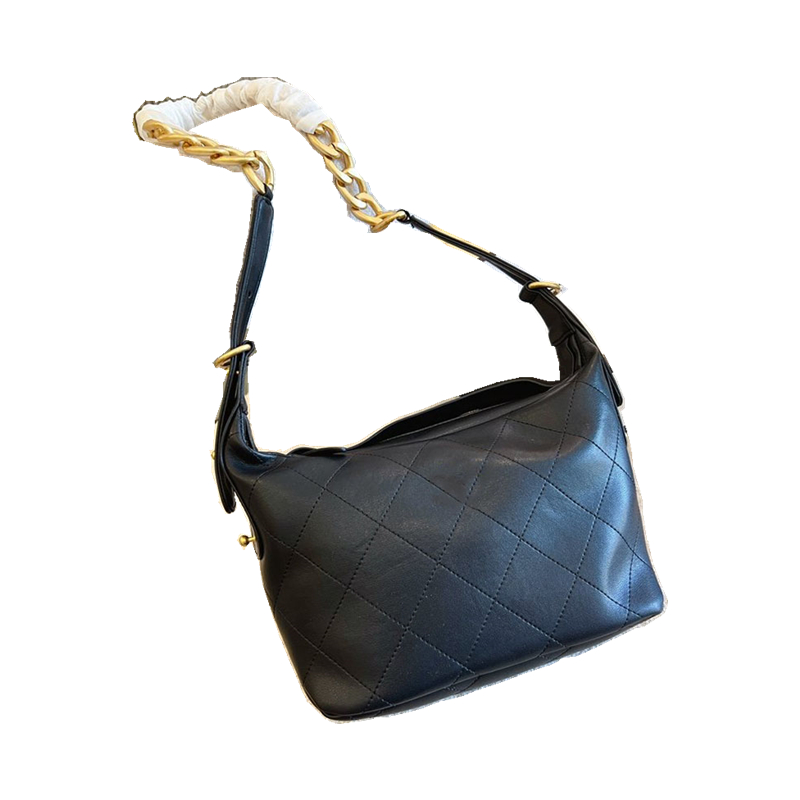 

Women Famous Designer Underarm Bucket Bag Fashion Classic Quilted Leather Diamond Lattice Zipper Thick Gold Chain Shoulder Bags Crossbody Makeup Tote Handbag 25CM, Black