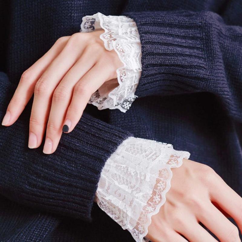 

Five Fingers Gloves 1 Pair Fake Cuffs Decorative Hollow-out Polyester Modern Pleated Ruffles False Sleeves Universal Cuff Sweater Accessorie