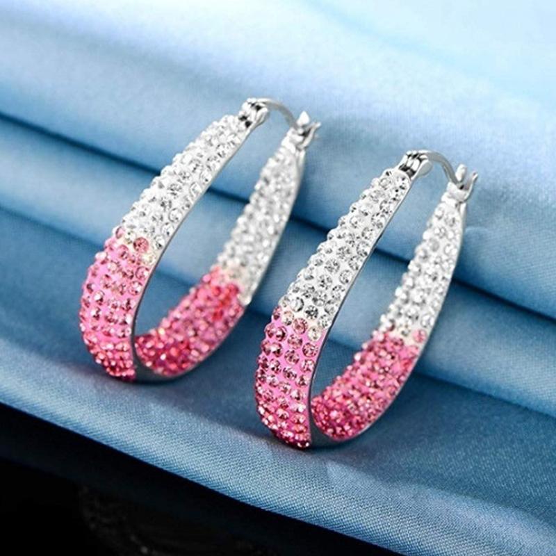

Hoop & Huggie 1Pair Trendy Round Earrings Rhinestone Circle Party Gift Ladies Luxury Jewelry Women AccessoriesHoop