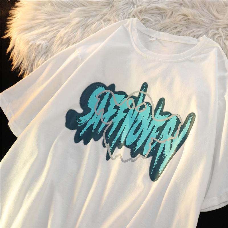 

Women' T-Shirt Hip Hop T Shirt Women' Ghost Letter Print Harajuku Streetwear Female Tshirt Short Sleeve Summer Tops Gothic Vintage, Black