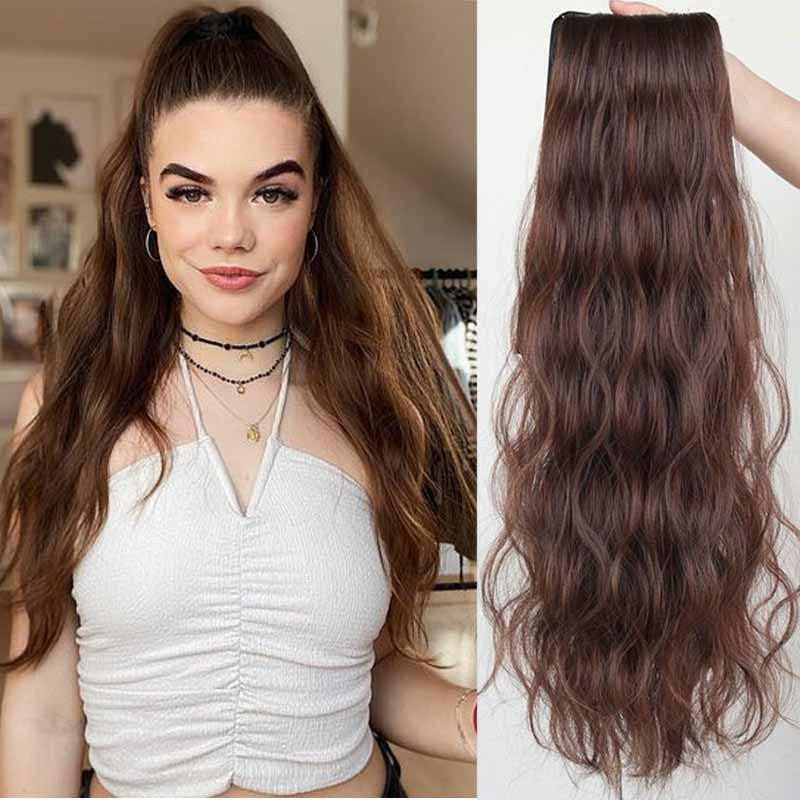 Costume Accessories Synthetic Ponytails Pieces for Women Curly Water Wave Clip In Hair Extensions Drawstring Pony Tail Fake False Hairpiece-image-772763158
