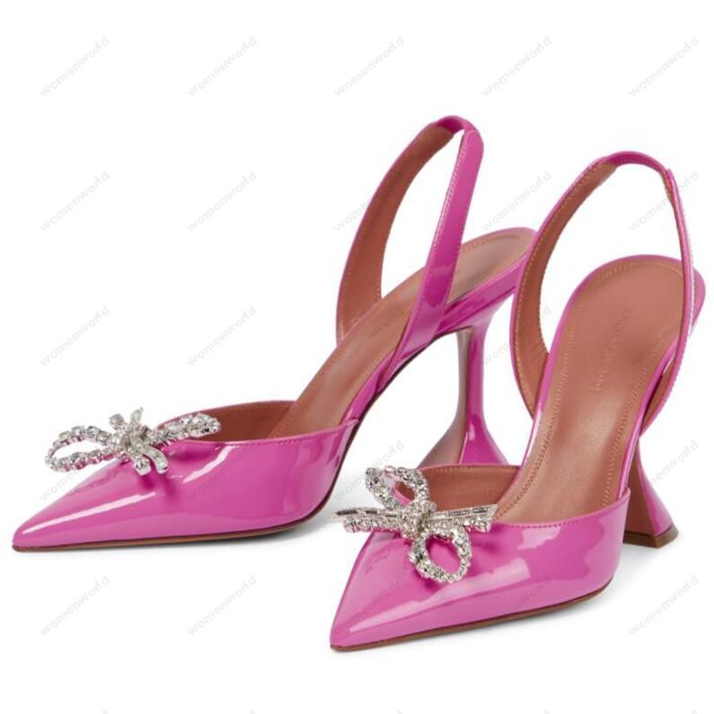 

Luxury Designer Amina Muaddi Womens sandals leather sole designer high heels 10cm diamond chain decoration silk wedding sexy banquet women Pink shoes, Only a shoe box