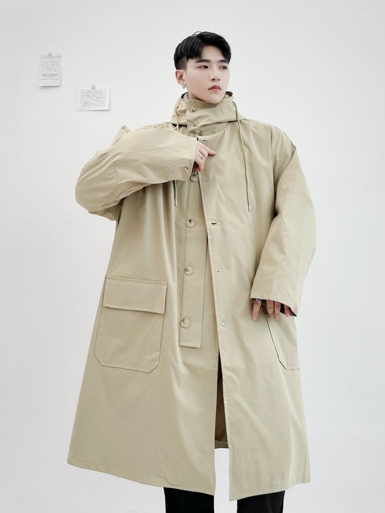 

Men's Trench Coats Oversize Loose Windbreaker Long Coat Windproof Safari Style Hooded Black Khaki C58 Viol22