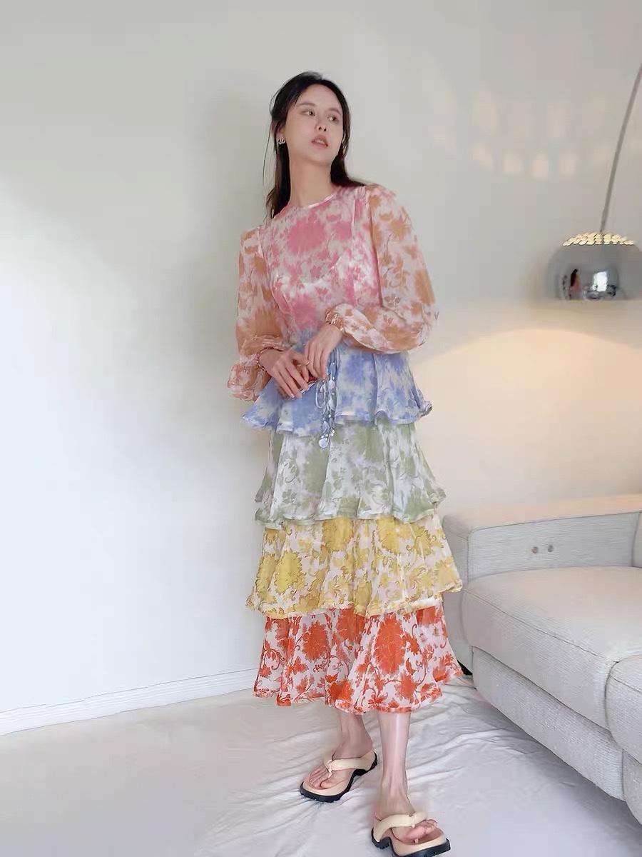 600 2022 Runway Dress Crew Neck Short Sleeve Empire Brand Same Style Dress Mid Calf Flora Print High Quality Womens Clothes wein