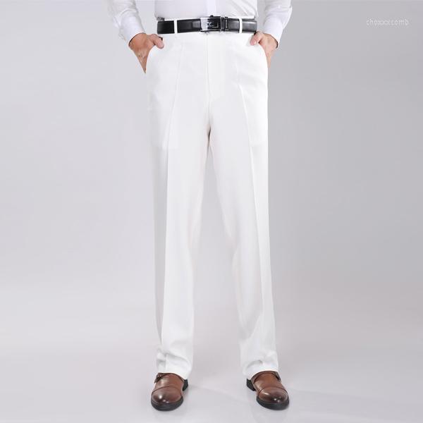 

Wholesale- 2022 Mens Fashion Simple Formal Suit Slim Fit Pants White Long Business Trousers Mid Waist Straight Easy Care Dress 2M0029